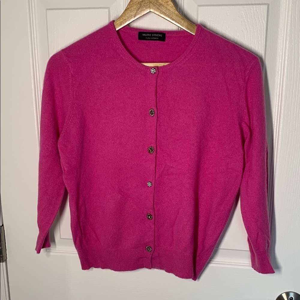 Valerie Stevens hot pink cashmere cardigan sweater size small